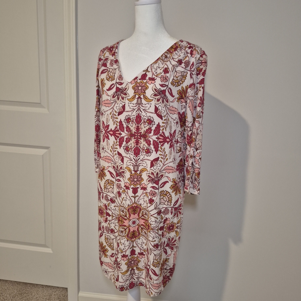 Old Navy Cream Dress with Pink and Mustard Floral Print